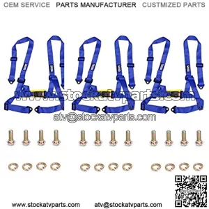 Pack of 3 - Blue - 4 Point Racing Harness - Universal Safety Seatbelt with Quick Release Iron Buckles for Cars, UTV, ATV, GoKarts - Adjustable, Easy Installation - Automotive Race Accessories - 2-inch