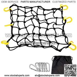 Egofine Motorcycle Cargo Net, 15.7" x 15.7" Stretch to 30" x 30" with 2"x2" Mesh, Super Duty Roof Cargo Net with 6 Plastic Hooks and 6 Metal Carabiners for Trailer, SUV, Motorcycle, ATV, Roof, Black