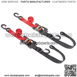 1.5in x 6.5ft Ergonomic LocRatchet Soft-Tye Straps with Heavy-Duty Latch Hooks - - 1,000 lb. WorLoad Limit / 3,000 lb. BreaStrength - Red/Black (Pair)