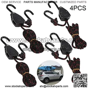 4PCS 1/8in 8ft Adjustable Heavy Duty Rope Hanger Ratchet Kayak and Canoe Bow and Stern Tie Downs Straps