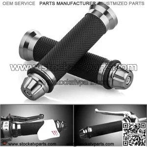 Motorcycle Gunmetal Rubber Hand Grip For 7/8" 22mm Handlebar Street Sport Dirt Bike with Billet Aluminum Bar End Cap