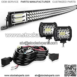 Led Light Bar Curved 50 Inch 684W Triple Row Flood Spot Combo Beam Led Bar W/2Pcs 4 Inch 60W Off Road Driving Fog Lights with Wiring Harness-3 Leads for Trucks Jeep Ford Polaris ATV Boats