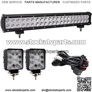 20" Led Light Bar, Glotech 126W Cree Waterproof Spot Flood Combo Driving Off Road Lights and 2PCS 4" LED Pods with 10ft 12V Wiring Harness for Truck, SUV, Jeeps, Car