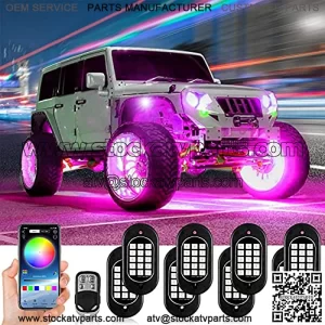 RGB LED Rock Lights Multicolor Underglow Neon Lights Waterproof 120 LEDs Car Light Kit with RF/APP Control Music Mode Timing Function for Truck Jeep Off Road Car UTV ATV SUV 8 Pods
