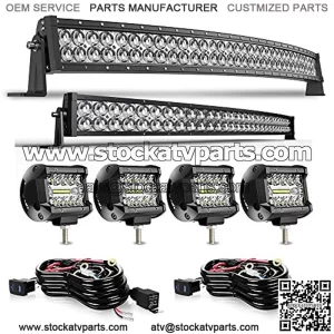 DOT 5D Curved LED Light Bar 52 Inch 300W&32 Inch 180W Light Bar Flood Spot Combo Beam+4X 4 Inch Led Pods Working Light with Wiring Harness Kits for Jeep JK Wrangler ATV UTV Truck-2 Years Warranty