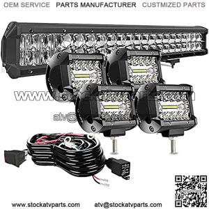 20Inch 126W 5D Led Light Bar Spot Flood Combo Beam + 4Pcs 4" 60W LED Work Light Pods Driving Fog Lamp with Rocker Switch Wiring Harness for Truck ATV UTV SUV 4X4 Boat
