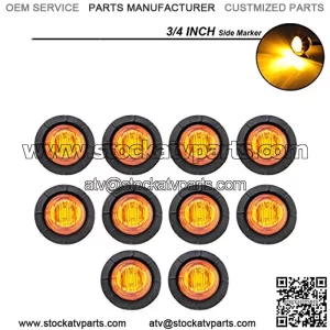 (Pack of 10) 3/4 Inch Mini Round Amber LED Bullet Side Marker Clearance Lamp SMD Indicator Signal Light Waterproof Marine RV Bus Trailer Truck ATV with rubber grommets 12V DC Extra Bright