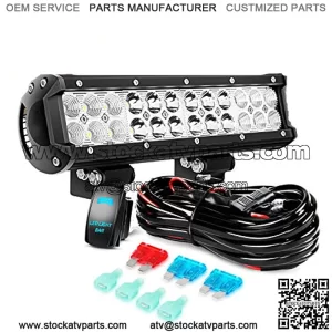 ZH084 LED Light Bar 1PC 12Inch 72W Spot Flood Combo LED Off Road Lights 12V 5Pin Rocker Switch LED Light Bar Wiring Harness Kit- 2 Leads