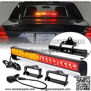18" LED Emergency Strobe Traffic Advisor Flashing Light Bar, Front Bumper | Grille Warning Caution Lightbar, w/ Cigarette Lighter, Suction Cup for Vehicles Trucks UTV ATV-Amber & Red