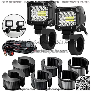 4Inch 60W LED Work Lights Pods with 1"/1.5"/1.75"/2" Tube Clamp Mounting Bracket and Wiring Harness LED Driving Lights for 4x4, Motorcycles, SUVs, Trucks, ATVs, Cars, Boats