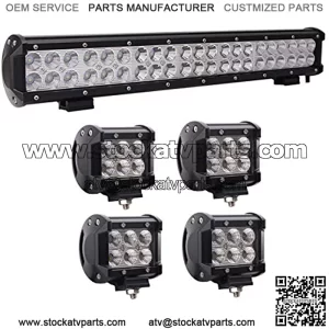 1X 126W 20" Led Light Bar Flood Spot Combo Off Road Light Bar with 4X18W CREE Flood LED Pods for Off-road Vehicle, ATV, SUV, UTV, 4WD, Jeep, Boat