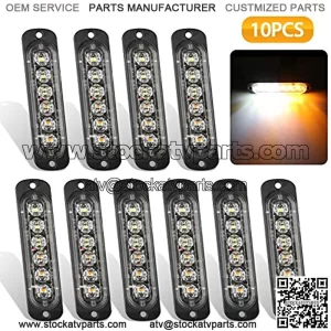 10 Pack LED Emergency Strobe Lights, Amber White 6 LED Strobe Warning Emergency Flashing Light Caution Construction Hazard Light Bar for Car Truck Van Off Road Vehicle ATV SUV Surface Mount