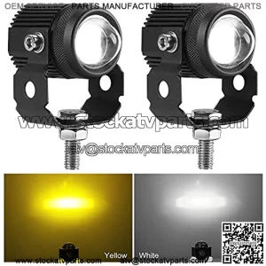 Motorcycle LED Driving Fog Lights 60W Amber and White Projector Lights 1.3" Aux Spotlight, Compatible with Jeep E-Bike Tractor Pickup Truck ATV UTV SUV Boat etc. (2 Pack)