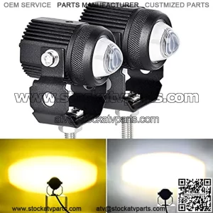 Motorcycle LED Driving Light, 60W Universal Dual Color LED Fog Headlights High Low Beam Lamps, Amber White Auxiliary Spotlight for Motorcycle/Bike/Off Road/SUV/Boats/Trucks, 2 Packs