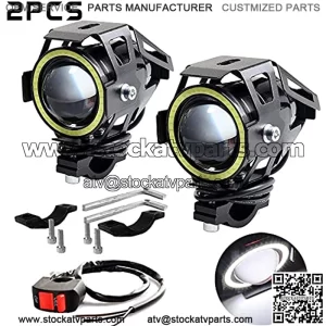 MotorcycleFoglightsCreeLEDU7withWhiteAngelEyesHaloRingSpotlightAuxiliaryDrivingLightsforMotorcycleHeadlight WaterproofDRLHi/LoBeamforATVUTVTruck (Packof2PCS)