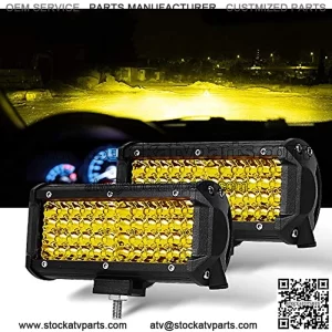 7 Inch 2PCS Yellow Spot Beam LED Light Bar Sammanlight Light Pods Driving Lights Fog Lights Work Lights Amber Quad Row Lighting Compatible with Jeep Offroad Truck ATV UTV SUV Wrangler Boat Marine