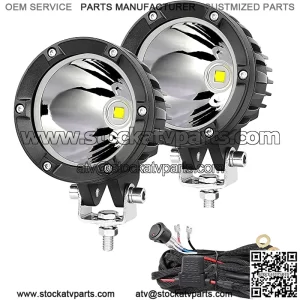 Teochew-LED 2PCS LED Lights Bar 4 Inch Round Off Road LED Lights 40W Spot Pod Lights, 14.7FT Light Bar Wiring Harness 2 Lead, for Off Road Truck ATV SUV SUV Boat Bumper A-Pillar