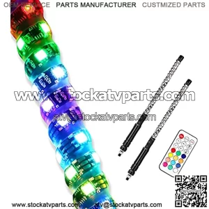 OFFROADTOWN Luces LED de ltigo, 2 ltigos iluminados de 2 pies con banderas RF, control remoto en espiral, bailarina/persecucin, antena de ltigo iluminada para ATV, UTV, RZR, camiones, 4 x 4, Buggy