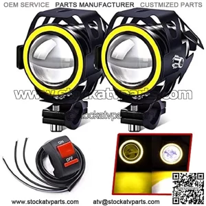 2 faros delanteros con interruptor, universal U7 para motocicleta, 12 V/24 V, para ATV, UTV, scooter, todoter, camiones, haz blanco, anillo amarillo