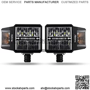 Heated Lens Snow Plow Lights Anti Freeze/Anti Icing Function LED Combination Pedestal HeadLight Kit for Heavy-Duty ATV Snow Plow Truck Snowplow Road Side Safety Universal Snow Thrower Accessory