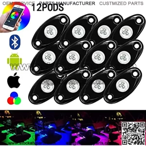 12 pcs LED Rock Lights Bluetooth Multicolor Neon Light Kit for Off Road Truck Car ATV SUV Vehicle Boat Underbody Glow Trail Rig Neon Lights Waterproof (12 pods)