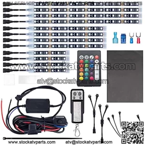 12pcs Underglow RGB LED Strip Light Kit DC 12V with 2 Red Blinking Brake Light Styles for Motorcycles Trikes Golf Carts ATVs UTVs C M12r