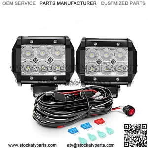 2PCS 18W LED Pods Flood Light Bar Fog Light Driving Lighting with 16AWG Off Road Wiring Harness-2 Leads for Truck Golf Cart SUV ATV UTV Boat
