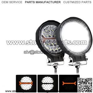 LED Light Pods Bar 4 Inch 30000LM 60W Round Spot Flood Amber White Driving Offroad Fog Work Backup Bumper for Truck Jeep ATV UTV SUV Tractor Motorcycle 4x4 Cart Trailer Boat Waterproof 2PCS