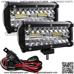 Led Light Bar,7 Inch Led Fog Light Off Road Lights 240W 24000lm with Led Wring Harness(10ft /2 Lead), Waterproof Led Spot&Flood Combo Beam Light Bar for SUV/ATV/Jeep/Boat 2Pack