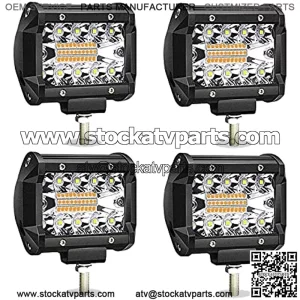 4 Inch 60W LED Pods LED Light Bar Amber White 6 Mode LED Work Light Strobe Light Bar Flash Off Road Driving Fog Lights Flashing for Car Trucks Polaris Boats Pickup UTV ATV