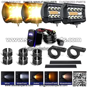 4Pcs 4inch LED Pods Strobe Lights, White/Amber Yellow LED Light Bar Driving Fog Offroad Cube Light w/ Mounting UTV Flag Mount Whip Light Mount Kit for ATV UTV Trucks w/ Wiring Kit