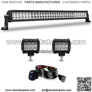 32Inch Led Light Bar 180W Flood Spot Combo Beam Off Road Driving Light+2Pcs 4Inch 18W Led Pods W/Rocker Switch Wiring Harness for Jeep Trucks SUV Polaris ATV UTV Boat Lighting