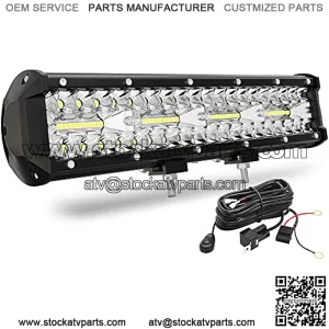 12 Inch LED Light Bar 300W - Tri-Row Spot Flood Combo Led Work Light 25200LM + Wiring Harness, IP68 Off Road Driving Fog Lamp for Jeep Truck SUV ATV UTV Tractor, Super Bright (12V 24V)