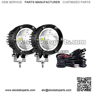 4In 72W Round Led Offroad Light, 2PCS 7200LM Spot Light Pod with Wiring Harness Kit Super Bright Led Pod Lights White Round LED Pods for Truck Jeep Motorcycle SUV ATV UTV Wrangler