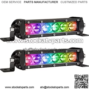 Single Row Led Light Bar Ultra-Thin 7inch 30watts (5w/Led) Very Bright Color Chasing Lights Controlled by Bluetooth App&Remote Spot Driving Light Off Road Lights for Truck ATV, UTV, SUV Pack 2