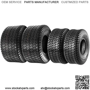 Set of 4 Lawn Mower Turf Tires 15x6-6 Front & 18x9.5-8 Rear Tractor Riding, 4PR, Tubeless