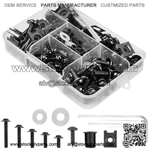 Motorcycle Fairing Bolt Kit, 177pcs M5 M6 Motorcycle Windscreen Screws, Aluminum Fasteners Fairing Bolts Nut Clips Kit, Mounting Kits Washers Nuts Screws Assortment for Sport Bikes (Black)