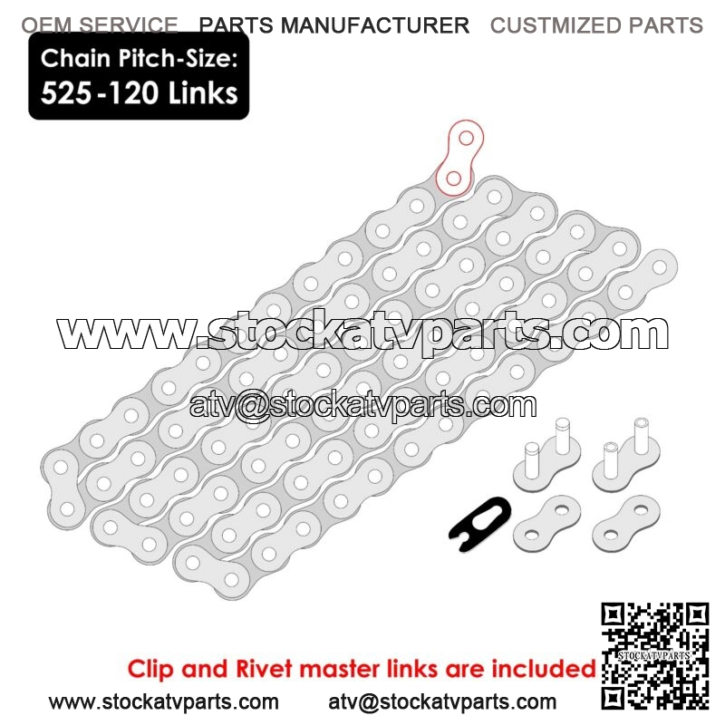 Red Drive Chain for Bike | Motorcycle Quad 520-Pitch 120-Links Non O-Ring - Image 2