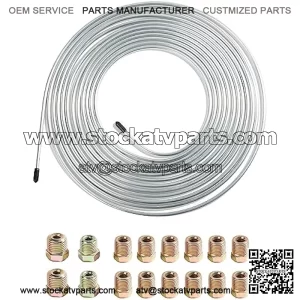 25 Ft Flexible Tube Line Roll,1/4" Brake Line Tubing Kit,Copper Coated Alloy Brake Line Tubing Coil with 16 Inverted Flare Fittings,Fuel Line Coil(Silver)