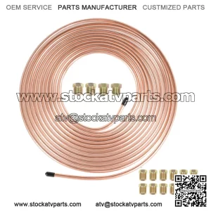 Iron Plating Copper Brake Line Tubing Kit 1/4 OD 25 Ft Coil Roll &Fittings